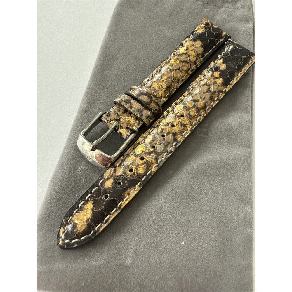 Michele Watch Band Strap Snake Lizard USA 16mm Black Gold Ms16aa320994